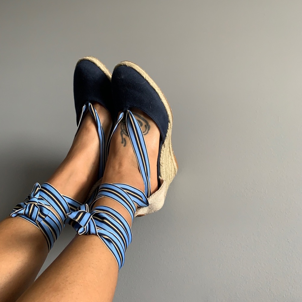 Tommy Hilfiger Blue Espadrilles with Striped Ties